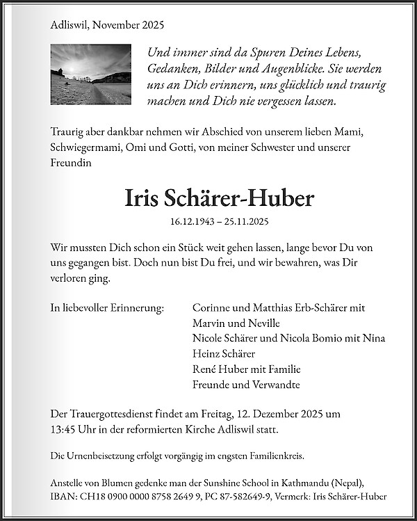 Todesanzeige von Iris Schärer-Huber