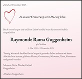 Todesanzeige Raymonde Rama Guggenheim