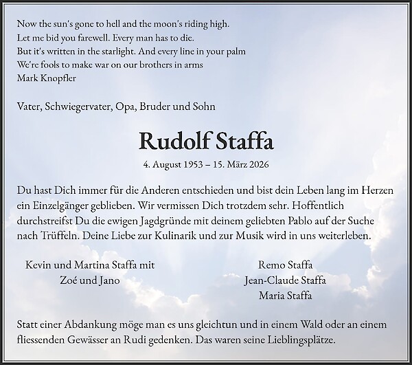 Todesanzeige von Rudolf Staffa