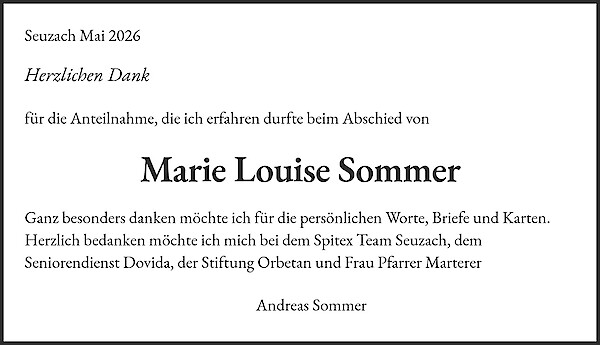 Danksagung von Marie Louise Sommer