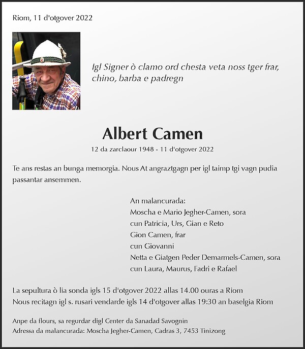 Todesanzeige von Albert Camen, Riom