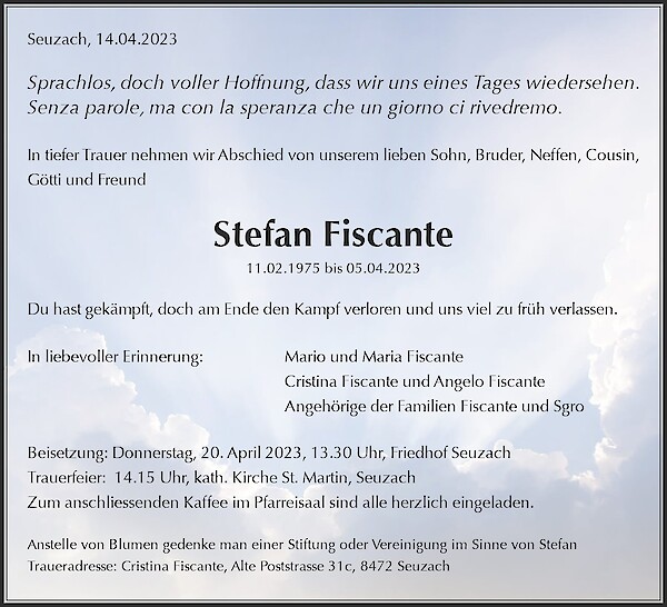 Todesanzeige von Stefan Fiscante