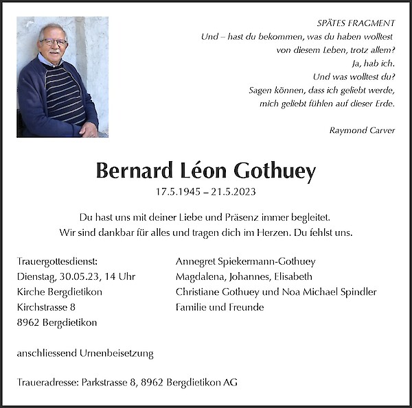 Todesanzeige von Bernard Léon Gothuey