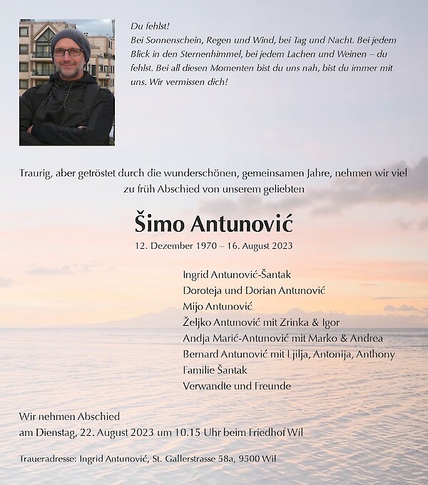 Todesanzeige von Šimo Antunović