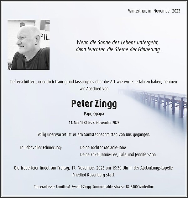 Todesanzeige von Peter Zingg