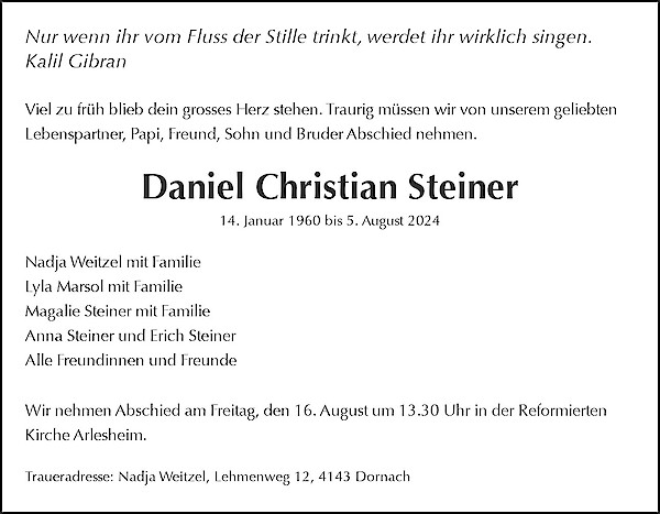 Todesanzeige von Daniel Christian Steiner