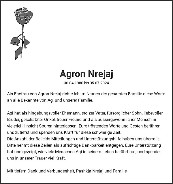 Todesanzeige von Agron Nrejaj