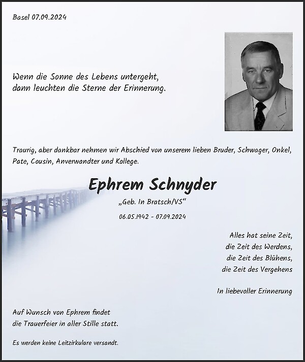 Todesanzeige von Ephrem Schnyder